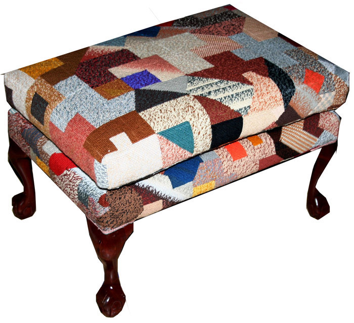 Geometric design footstool with reversable pillow recycled furniture